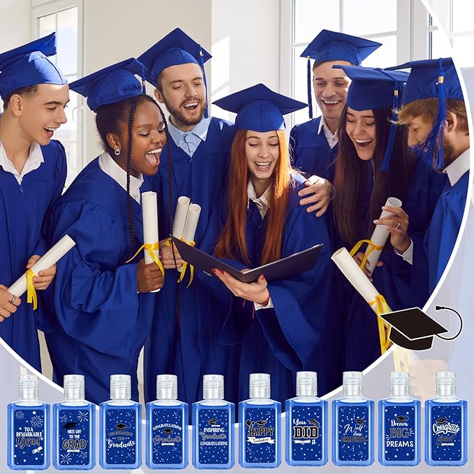 50 Pcs Mini Hand Sanitizer Bulk Bible Verse Hand Sanitizer Religious Inspirational Favors 1fl oz Travel Size Hand Soap Gift for Party Favors (Graduation, Blue)