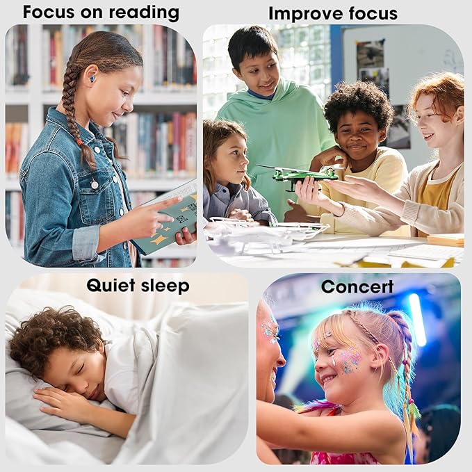 2 Pairs Kids Ear Plugs for 5-12 Yr, 27 dB Noise Reduction Extra Small Earplugs, Ear Plugs for Kids for Noise Sensitivity, Socializing, Sleep, Focus, 4 Sizes Ear Tips in XS-L (2X Purple)