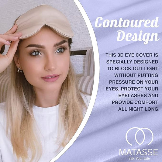 MATASSE Silk Eye Mask for Sleeping with Adjustable Elastic Band - 3D Contoured, Eye Cover Sleep Mask w/Genuine Mulberry Silk Including The Strap for Women, Men (Champagne)