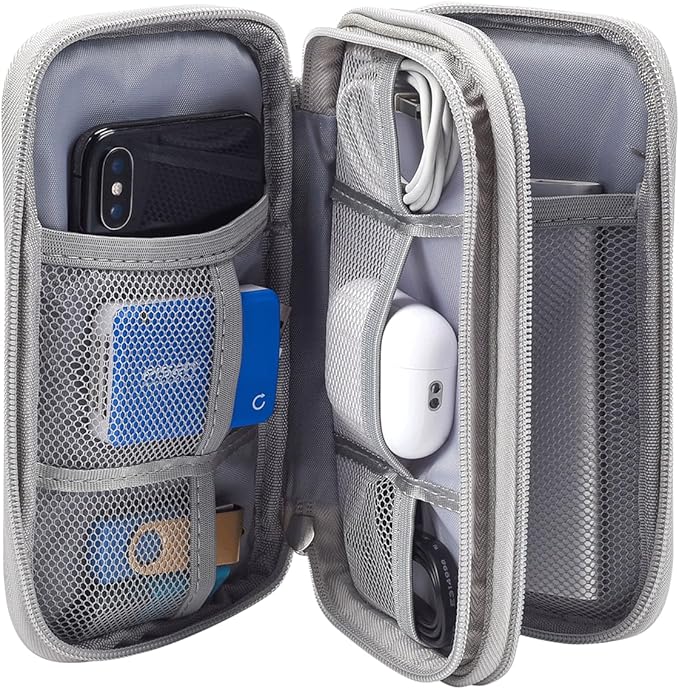 Electronic Organizer Travel Cable Accessories Case, Organizer Bag, Accessories Pouch for USB, Cord, Charger, Phone, Power Bank, Earphone (Light Grey, Medium)