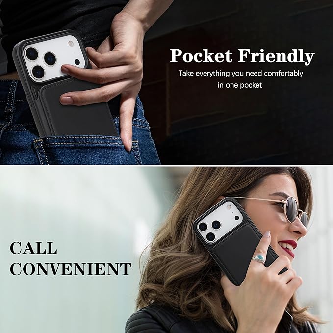GUERNICA for iPhone 17 Pro (6.3") Case Wallet with Card Holder, RFID Blocking Leather Protection, Shockproof Women Men Phone Case for Apple 17 Pro, Black