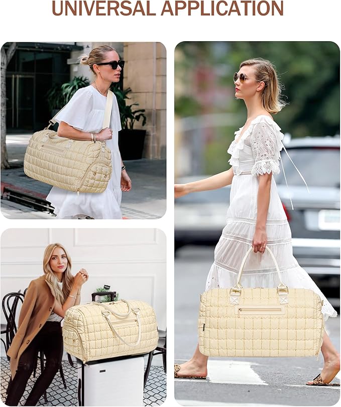 Duffle Bag for Travel, Weekender Bag with Shoe Compartment, Carry On Overnight Bag for Women with Toiletry Bag, Gym Bag with Wet Pocket, Hospital Bags for Labor and Delivery Beige