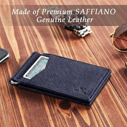 YBONNE Mens Slim Wallet with Money Clip Front Pocket RFID Blocking Thin Bifold Leather Card Holder Minimalist Mini Billfold