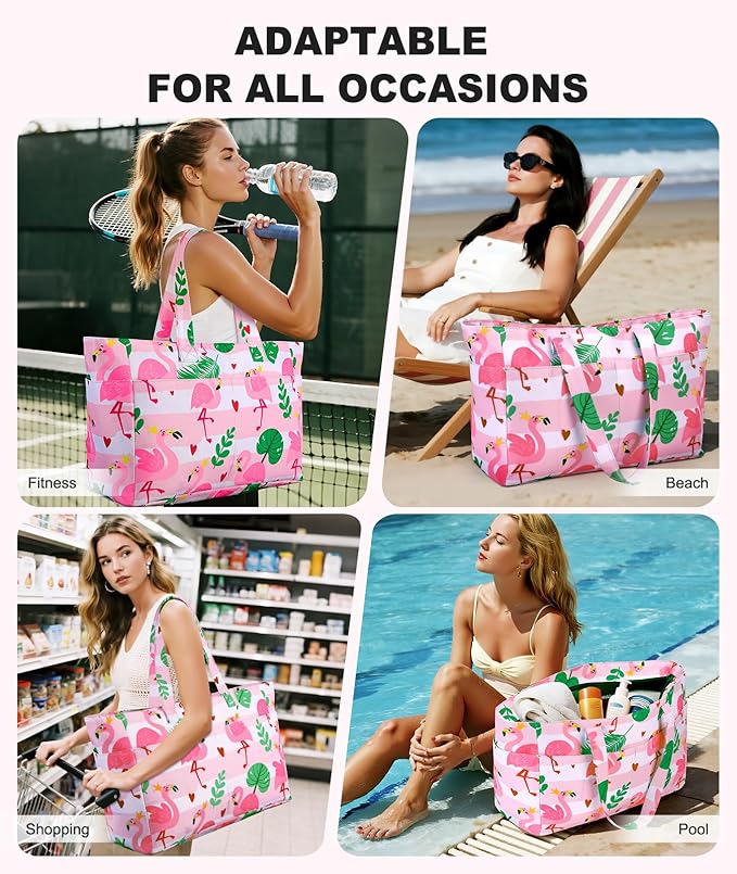 Extra Large Beach Bag Waterproof Beach Totes Bags for Women, Lightweight Foldable Pool Bag with Zipper Wet Compartment