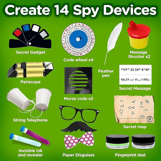 Kids Spy Kit, Explore 15 Secret Missions & Create 14 Detective Gadgets - Birthday for 7, 8,9,10 Year-Old Boy