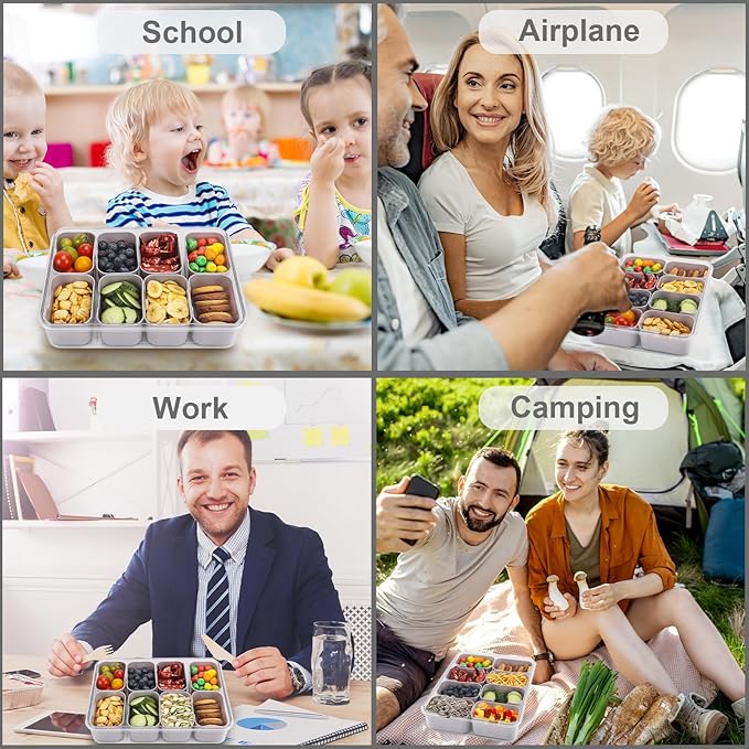 shopwithgreen Snackle Box Container, Divided Serving Tray with Lid and Handle for Party, Veggies, Fruit, Nuts, Food Tray Platter Charcuterie Snack Box Container for Entertaining, Picnic,Gray