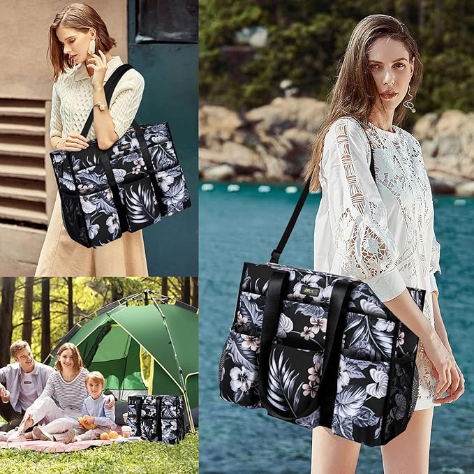 IBFUN Utility Tote Bag with 14/24 Pockets Zip Top Teacher Tote Bag for Teacher/Work Women