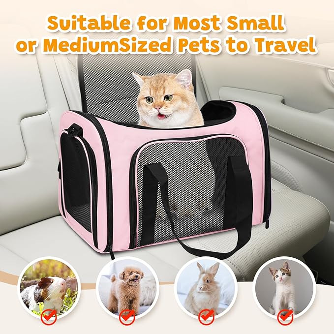 Cat Carrier Soft for Pets Up to 25 Lbs, Cat Travel Bag Soft-Sided with Padded Shoulder Strap, Pet Dog Carriers for Small Dogs Travel Puppy Carry Airline Approved, Pink