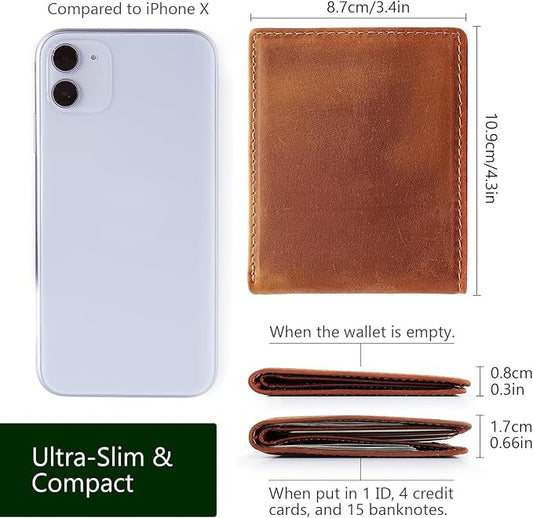 LnxLtw Men's Wallets Leather RFID Blocking Ultra-Thin Bifold | Minimalist Front Pocket Travel Wallet for Men with Card Holder & Money Slot – Yellowish Brown