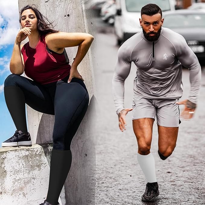 3 Pack Plus Size Compression Socks for Women & Men, Extra Wide Calf Knee High Stockings for Circulation Support