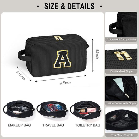 YOOLIFE Initial Travel Makeup Bag Cosmetic Bag - Teen Girl Gifts Trendy Stuff Friend Birthday Gifts for Women Teen Girl Kids