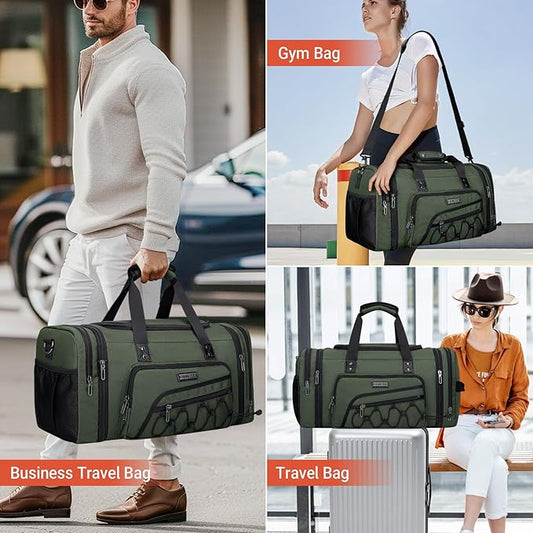 WITZMAN Duffle Bag for Men Nylon Large Gym Weekender Bag with Shoe Compartment Expandable Carry on Overnight Bag(B695 Army Green)