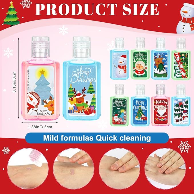 50 Pcs Christmas Mini Hand Sanitizer Bulk Christmas Gifts Favors 1fl oz Travel Size Hand Soap Gifts Small Hand Sanitizer Thank You Gifts for Xmas Goodie Bags Stocking Stuffers (Scene)
