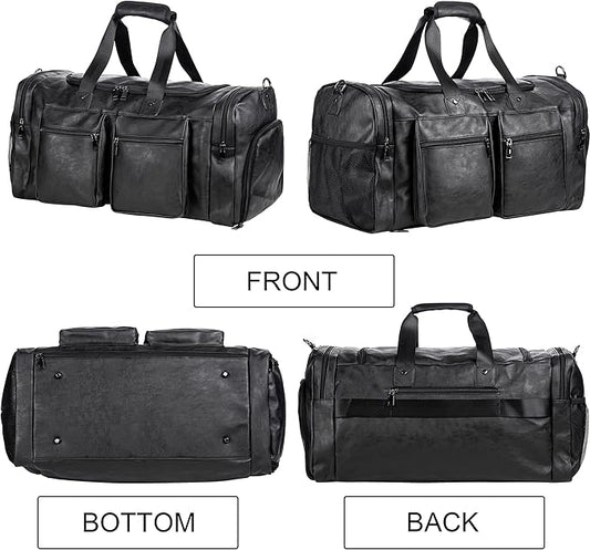 Travel Bag with Shoe Pouch,Weekender Overnight Bag Leather Large Carry On Bag