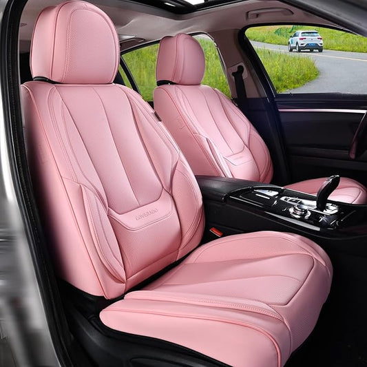 Coverado Car Seat Covers Full Set, Seat Covers for Cars, Pink Car Seat Protector Waterproof, Nappa Leather Car Seat Cushion, Car Seat Covers Front Seats and Back Fit for Most Cars