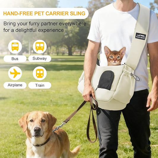 Dog Carrier Sling for Small Dogs & Cats Hand-Free Puppy Sling Purses with Storage Bag and Adjustable Shoulder Strap, Pet Sling Carrier Up to 8.8 Lbs (Yellow)