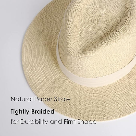 FURTALK Womens Mens Wide Brim Straw Panama Hat Fedora Summer Beach Sun Hats UPF Straw Hat for Women
