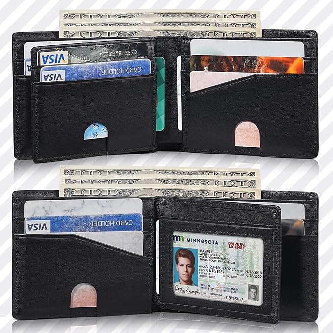 Artpaxy Mens Wallet Bifold Genuine Leather RFID Blocking Wallet for Men with 1 ID Windows 13 Card Holders 2 cash pockets 1 Gift Box