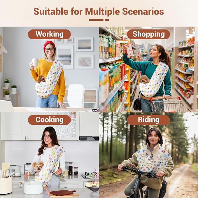 Dog Carrier Sling,Indoor Comfort Adjustable Cat Sling Carrier,with Front Pocket and Seat Belt Dog Carriers for Small Dogs Machine Washable,Suitable for Family Outdoor Use (Large, Daisy)