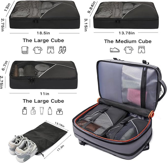 Laptop Backpack for Women, 50L Carry On Backpack Men, Expandable Flight Approved Water Resistant Luggage with 3 Packing Cubes & USB Port, Travel Backpack Fits 17.3 Inch Notebook