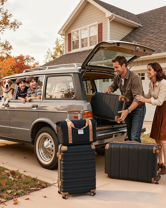 TAKUMI Luggage Sets 5 Piece Lightweight Carry On luggage with Duffel Bag ABS+PC Hardshell Suitcases with YKK zippers Double Spinner Wheels Travel Luggage with TSA Lock(BLACK BROWN, 5 PIECE SET)