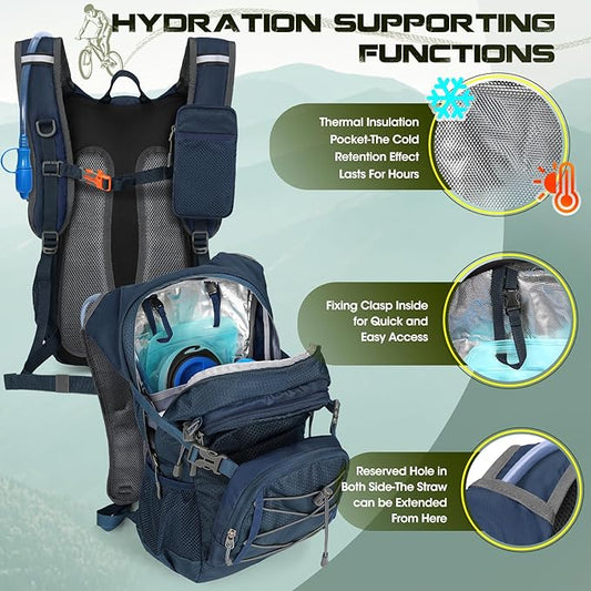 Hydration Backpack with Water Bladder, 18L Lightweight Hiking Backpack for Women&Men Small Insulated Hydration Water Pack for Hiking, Running, Cycling, Biking