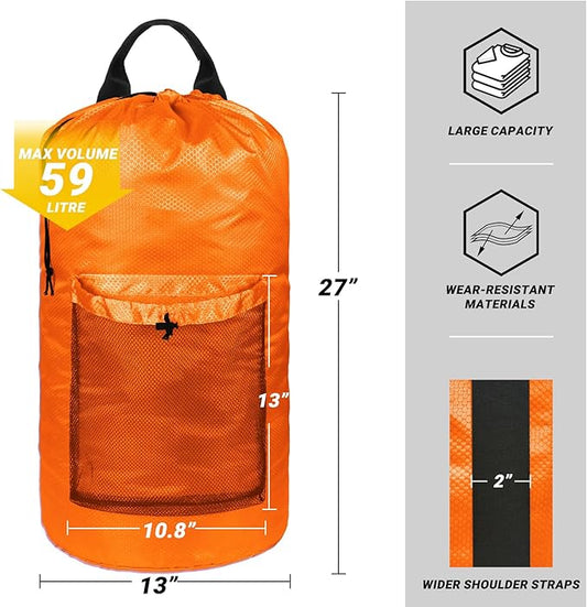 Laundry Bag with Shoulder Straps and Mesh Pocket Laundry Backpack Large Portable Laundry Hamper for College Laundromat Apartment