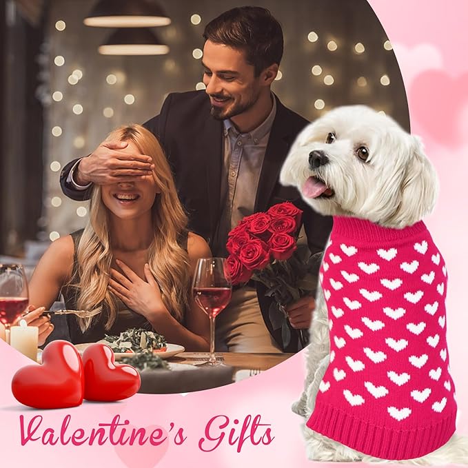 GOYOSWA Valentines Dog Sweater, Dog Valentines Clothes Outfit Knitted Sweaters for Small Medium Large Dogs Pets (Rose Red Heart, X-Large)