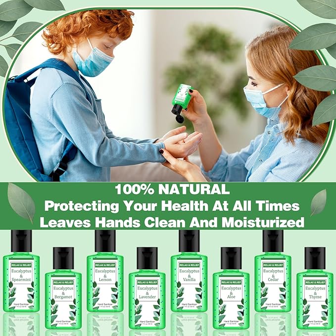 Frienda 24 Pcs Mini Hand Sanitizers Bulk Travel Size Eucalyptus Scented Hand Sanitizers 1 Fl oz Pocket Sanitizing Moisturizes for Guest Christmas Stocking Stuffers Nurse Coworker Teacher Office Gifts