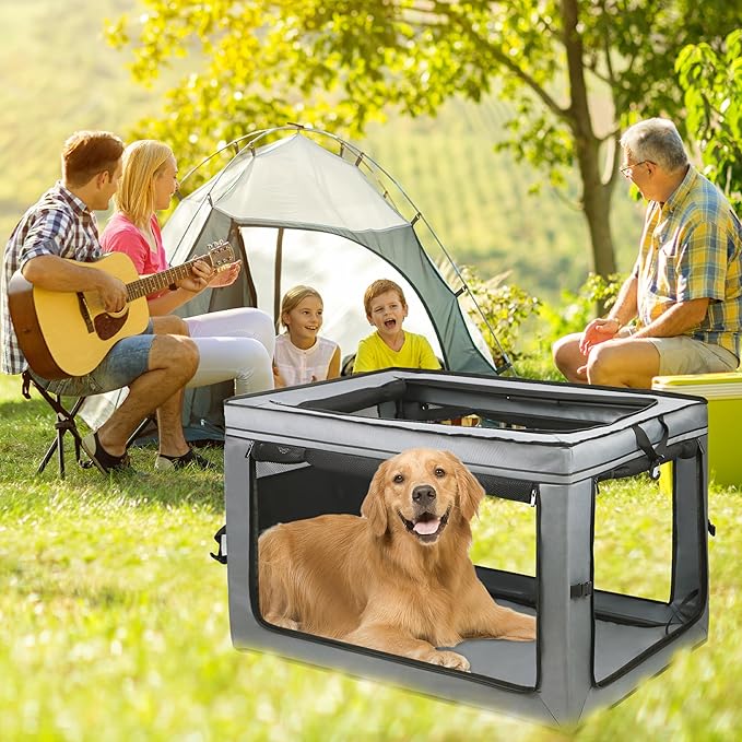 Foldable Pet Crate for Dogs & Cats, Portable Soft-Sided Kennel with Oxford Fabric, Lightweight & Easy to Carry, Travel & Indoor Use, Large