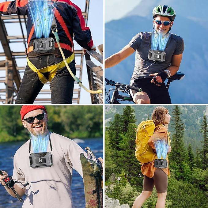 Portable Waist Fan with 5 Speeds, 20000mAh Battery Hands-Free Rechargeable Belt Fan, 16000RPM Strong Airflow, Dual-Sided Clip On Wearable Fans for Camping Travel Jobsite Farms Fishing