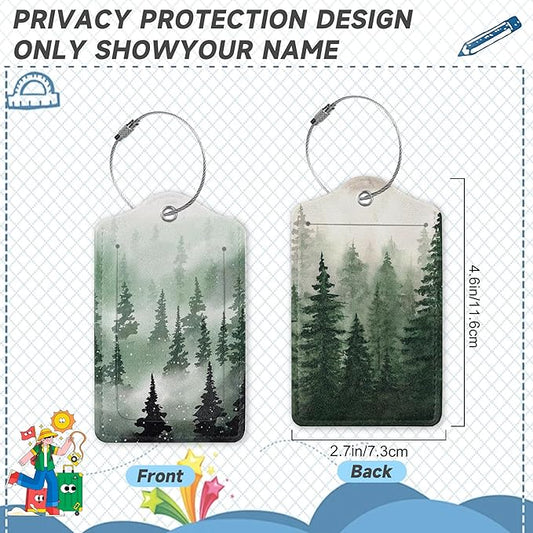 2 Pack Leather Luggage Tag for Suitcase Mysterious Forest Unique Travel Tags with Privacy Cover ID Label & Stainless Steel Loop for Men and Women Baggage
