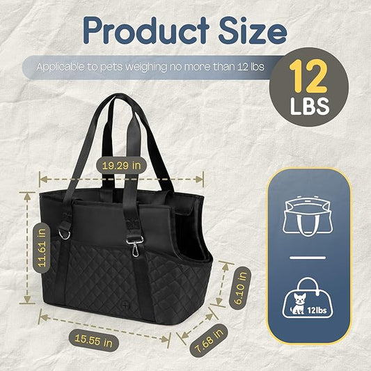 YUDODO 4-12lbs Dog Tote Bag for Women, Lightweight Small Dog Purse Carrier with Large Pockets & Safety Clip, Pet Shoulder Handbag for Travel, Outing, Vet, Black