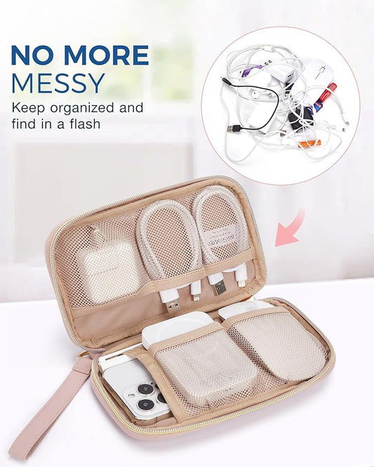 BAGSMART Cord Organizer Travel Cable Organizer Bag Tech Electronic Organizer Travel Case, Travel Essentials for Charger, Cable, Phone, Flash drive, Single Layer - Pink