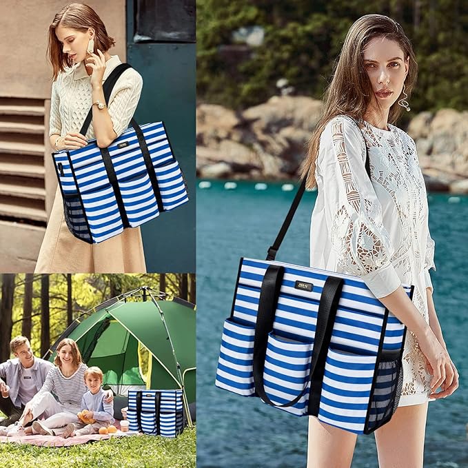 IBFUN Utility Tote Bag with 14/24 Pockets Zip Top Teacher Tote Bag for Teacher/Work Women