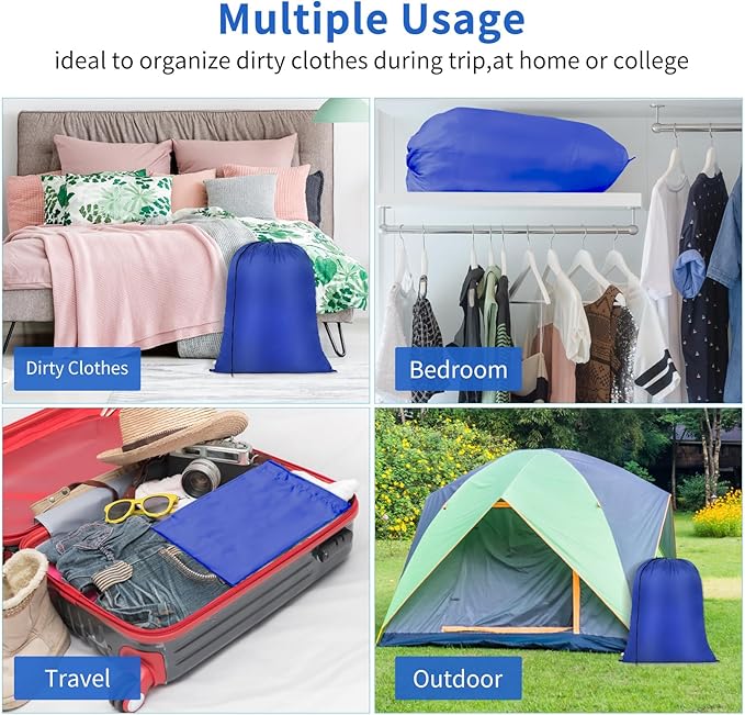 OTraki 2pcs Laundry Bags 24x32 inch Drawstring Closure Laundry Hamper Liner Dirty Clothes Bag Heavy Duty Bag Machine Washable organizer Bag Travel Camp Home College Dorm Black & Blue