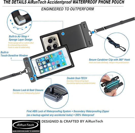 AiRunTech Waterproof Fanny Pack,Waterproof Phone Pouch for iPhone 15 14 13 12 11 Pro Max,IPX8 Waterproof Dry Bag for Snorkeling Beach Cruise Kayaking Pool Swimming(Phone Case + Waist Bag 2-Piece Set)