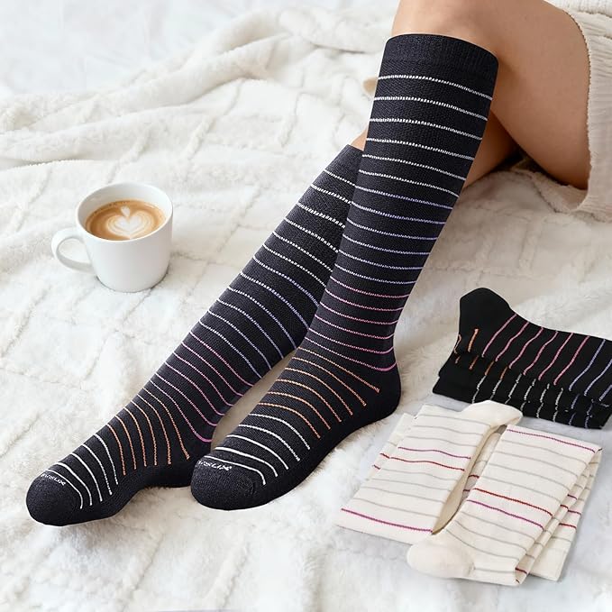LEVSOX Thick Merino Wool Compression Socks for Women and Men 20-30mmHg Knee High Support Socks for Flying Nurses Pregnancy