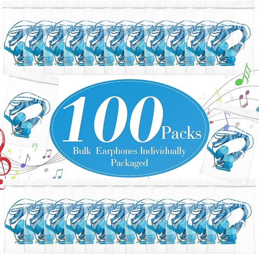 Kanayu 100 Packs Earbuds Bulk Basic Student Earphone Individually Bagged 3.5 mm Headphones for Schools Classrooms Library Teens Gift(Sky Blue)