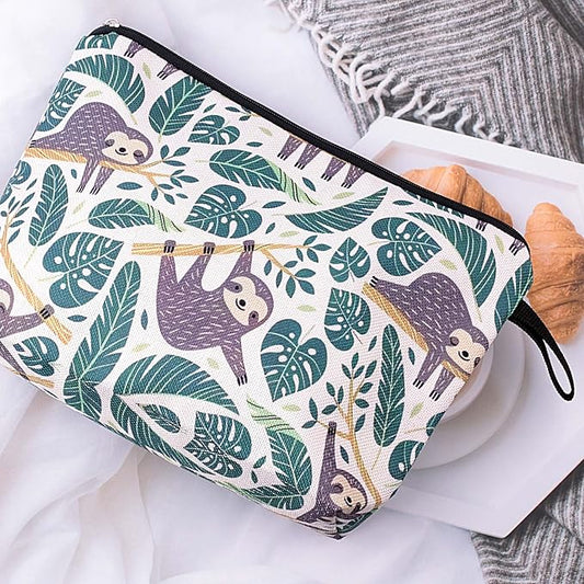 Cute Animal Lovers Gifts Tropical Sloth Cosmetic Bag Makeup Pouch with Zipper (sloth)