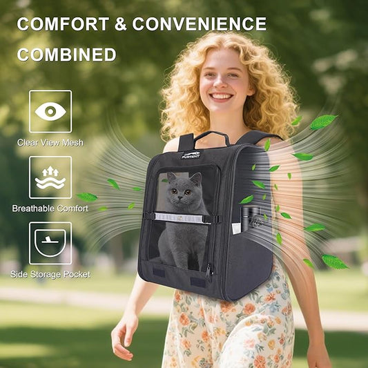 Dog Carrier Backpack for Cats and Puppies,up to 13 lbs,Portable and Breathable Mesh, Storage Pockets, and Built-in Safety,Pet Carrier for Hiking and Outdoor Use,Black