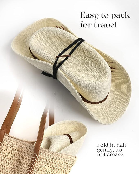 FURTALK Sun Hats for Women Summer Wide Brim UV UPF 80+ Panama Fedora Foldable Packable Straw Beach Hat