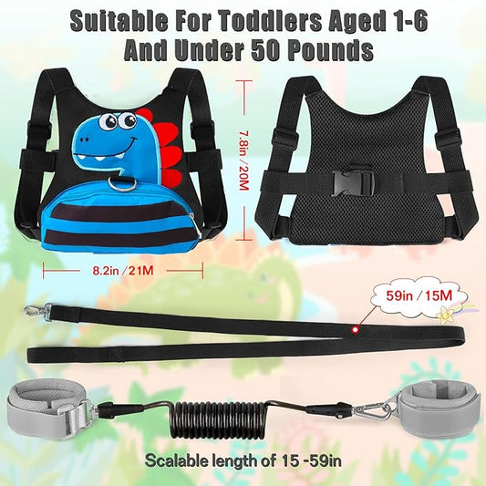 Toddler Leash for Kids-Baby Child Harness with Anti Lost Wrist Link for Boys/Girls (Blue+Black)