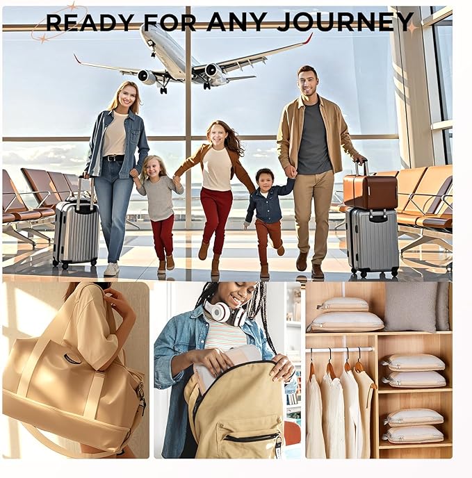 6 Set Compression Packing Cubes for Travel Essentials,Compressible Expandable Packing Cubes for Suitcase,OlarHike Luggage Organizer Bags for Travel,Handy Helper for Organizing Clothes(Beige)