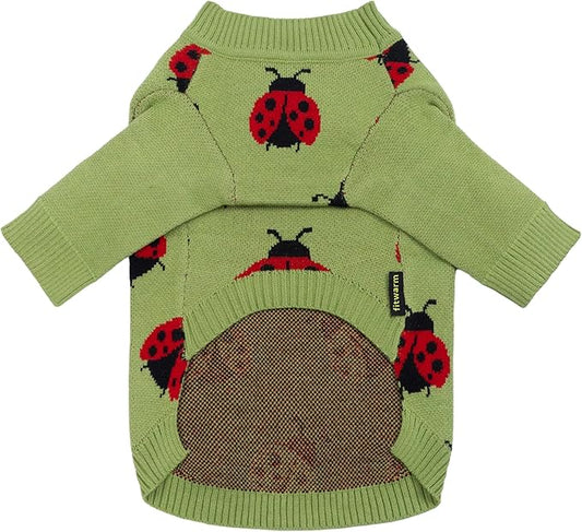Fitwarm Ladybug Dog Sweater, Warm Dog Winter Clothes for Small Dogs Boy Girl, Pet Outfit, Green, Red, Black, XL