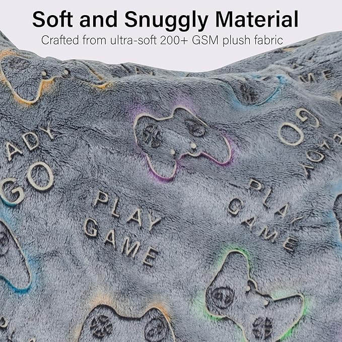 NAPRO Kids 3-in-1 Travel Blanket and Pillow Combo, Convertible Infinity Scarf, Lightweight Neck Support for Airplane, Car & Camping, Glow-in-The-Dark - Gamer