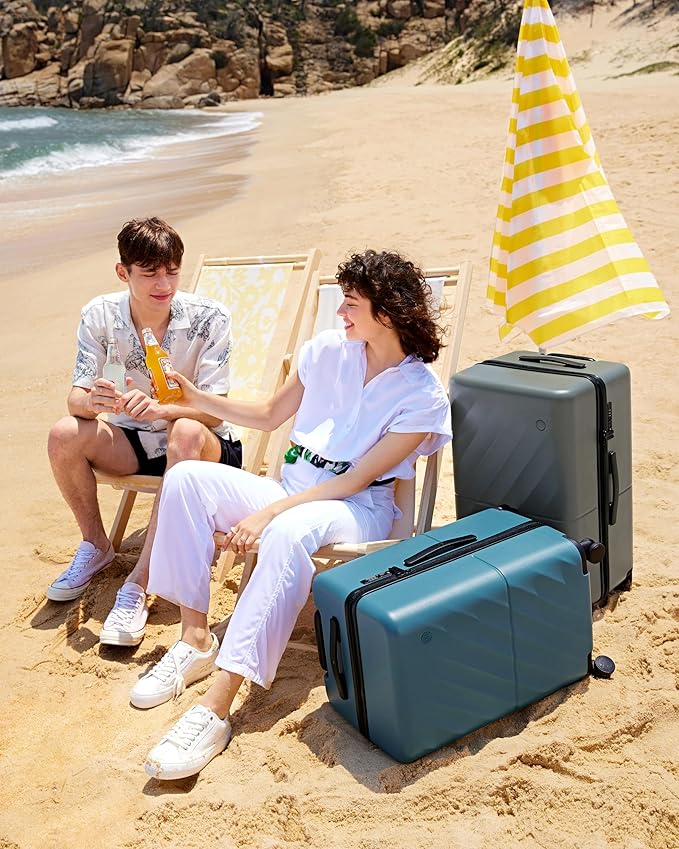 NINETYGO Trunk Luggage 26 Inch, Medium Checked Luggage with Double Spinner Wheels, Anti-Burst Zipper, Hard Case PC Suitcase, Lightweight Travel Luggage, TSA Approved (Pearl White, Hudson)