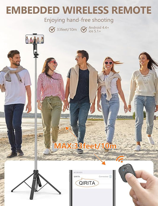 71" Selfie Stick Tripod, All in One Quadripod with Remote & Phone Holder, Extendable Cell Phone Tripod, Travel Tripod Stand Compatible with for Cell Phone & Camera, iPhone, Android,Video Recording