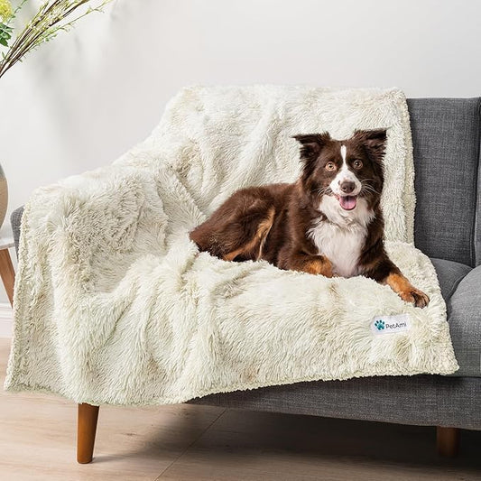 PetAmi Waterproof Dog Blanket for Large Dog, Calming Pet Blanket Bed Couch Cover Protector, Washable Sherpa Faux Fur Throw for Sofa Furniture Protection, Soft Fluffy 60x80 Cream Beige
