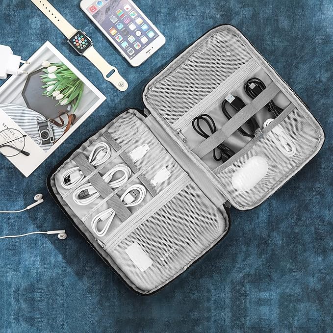 Electronic Organizer Travel Universal Cable Organizer Electronics Accessories Bag for Cable, Charger, Phone, USB, SD Card,1Pack